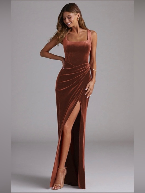 Azazie Dresses & Skirts - Azazie Velvet Terracotta Bridesmaid Dress